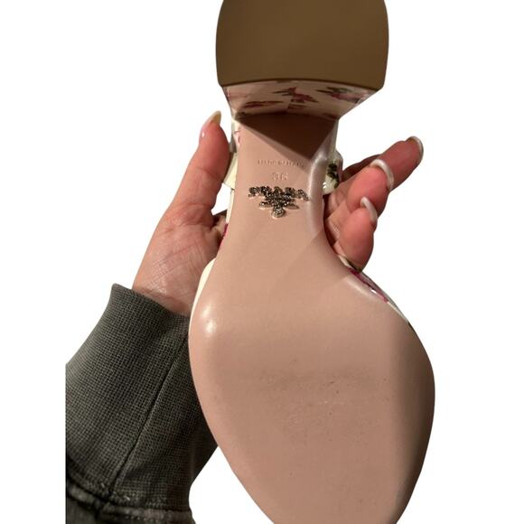 NWT Prada Floral Patent Leather Strappy Slingback Open Toe Heels | Size 36 - Picture 8 of 13